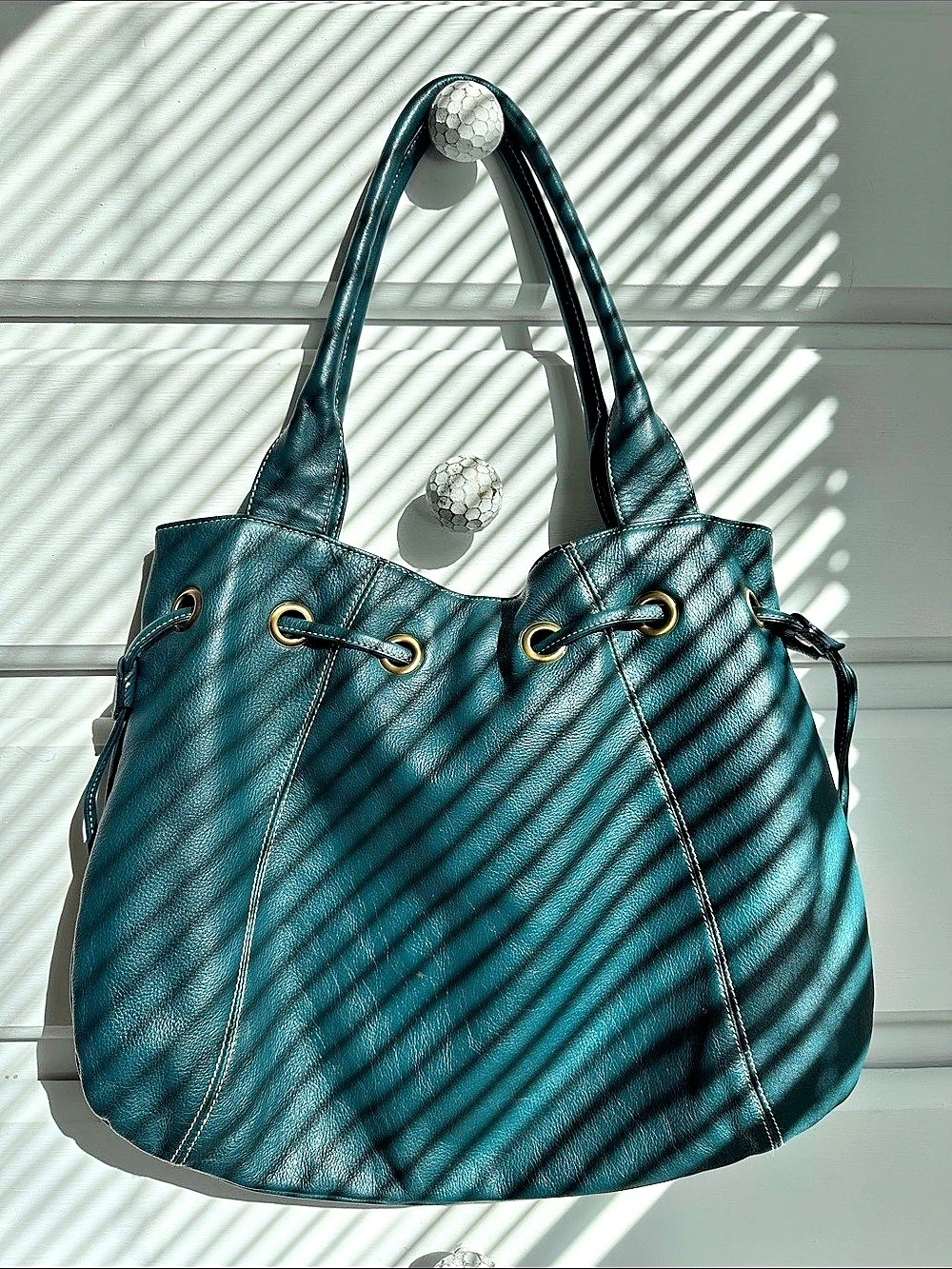 Soprano Vintage Y2K Deep Teal Leather Drawstring Hobo Shoulder Bag
